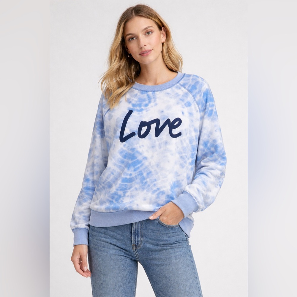 Victorias Secret White & Blue Tie Dye “Love” Cozy Sweatshirt Size Small
